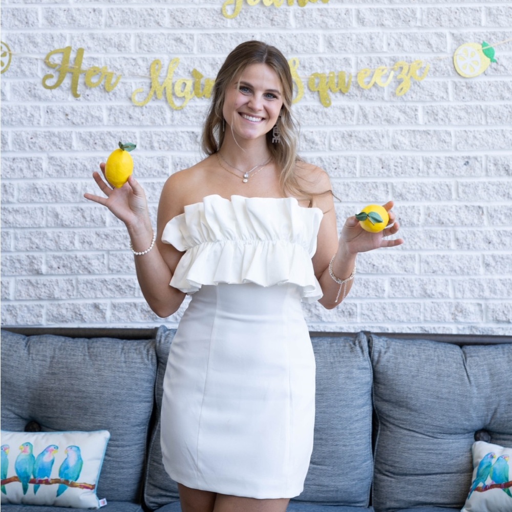 White Ruffled Off-Shoulder Strapless Dress